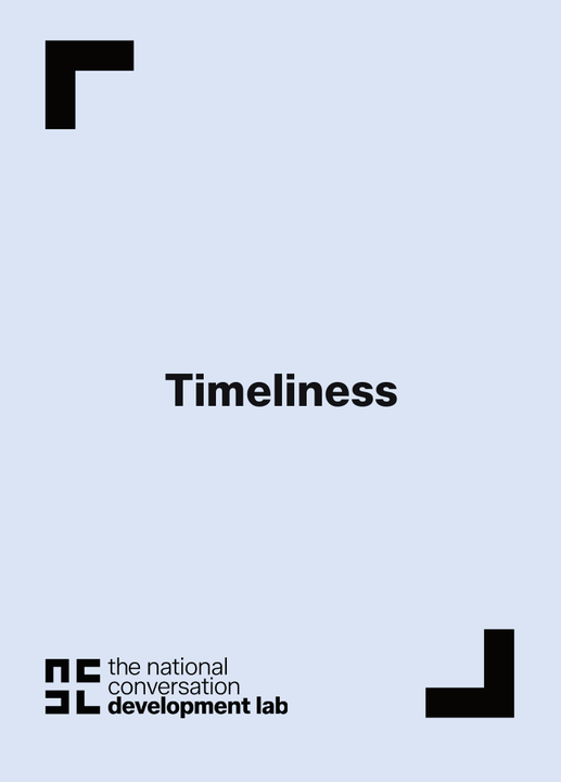 The front of the Timeliness card, from the delivery suit