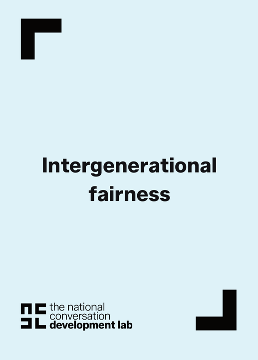 The front of the Intergenerational fairness card, from the future suit