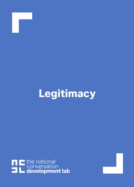 The front of the Legitimacy card, from the voice suit