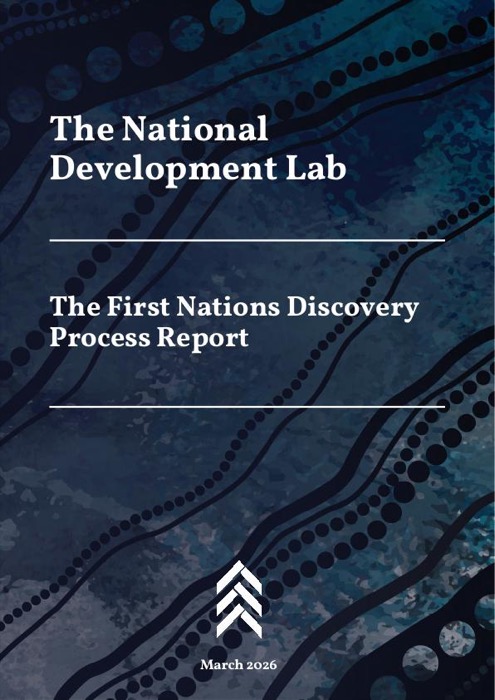 Cover of the First Nations Discovery Process Report, with First Nations artwork in deep blue