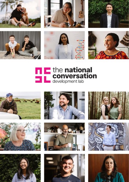 Cover of the Lab report, a grid of portraits of people from across Australia around the Lab's logomark
